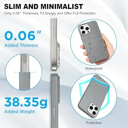 TUCCH Magnetic Case for iPhone 16 Pro Max, Wireless Charging PU Leather Anti-Slip Protective Back Cover, Anti-Fingerprint Lightweight Shockproof Phone Case Compatible with iPhone 16 Pro Max, Iron Grey - 6