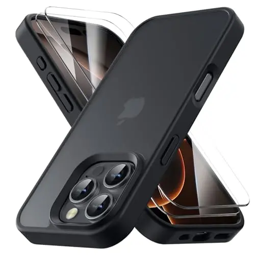 Yriklso for iPhone 16 Pro Max Phone Case,Shockproof for iPhone 16 Pro Max Case[2 Tempered-Glass Screen Protectors] Military Grade Drop Protection,Slim Cover,Black Set 