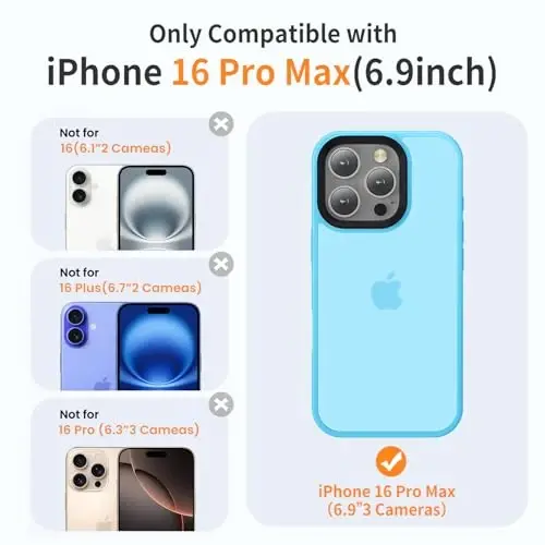 Yriklso for iPhone 16 Pro Max Phone Case, Shockproof for iPhone 16 Pro Max Case, Military Grade Drop Protection, Protective Hard Back Slim Translucent Cover, Light Blue - 2