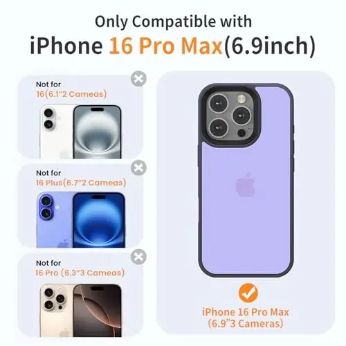 Yriklso for iPhone 16 Pro Max Phone Case, Shockproof for iPhone 16 Pro Max Case, Military Grade Drop Protection, Protective Hard Back Slim Translucent Cover, Frosted Purple - 2