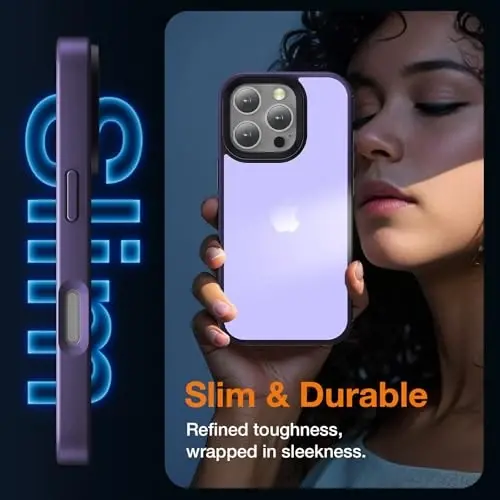 Yriklso for iPhone 16 Pro Max Phone Case, Shockproof for iPhone 16 Pro Max Case, Military Grade Drop Protection, Protective Hard Back Slim Translucent Cover, Frosted Purple - 5