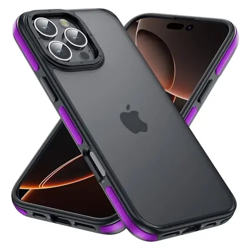 Yriklso for iPhone 16 Pro Max Phone Case, Shockproof for iPhone 16 Pro Max Case, Military Grade Drop Protection, Protective Hard Back Slim Translucent Cover,Purple Bumper - 1