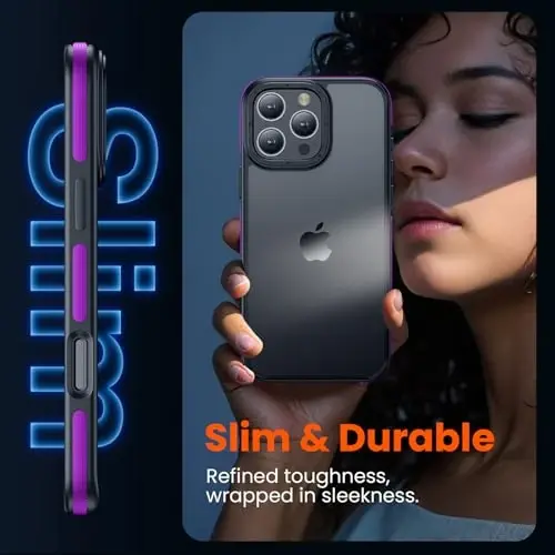 Yriklso for iPhone 16 Pro Max Phone Case, Shockproof for iPhone 16 Pro Max Case, Military Grade Drop Protection, Protective Hard Back Slim Translucent Cover,Purple Bumper - 4