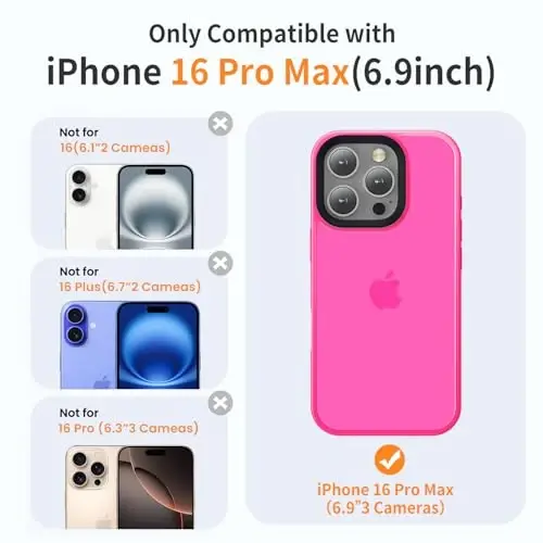 Yriklso for iPhone 16 Pro Max Phone Case, Shockproof for iPhone 16 Pro Max Case, Military Grade Drop Protection, Protective Hard Back Slim Translucent Cover, Hot Pink - YRIKLSO (1)