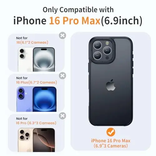 Yriklso for iPhone 16 Pro Max Phone Case, Shockproof for iPhone 16 Pro Max Case, Military Grade Drop Protection, Protective Hard Back Slim Translucent Cover,Black Bumper - YRIKLSO (1)