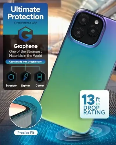 ZAGG Milan Snap Case for iPhone 16 Pro Max - Color Changing Finish, MagSafe & Wireless Charging Compatible, 13ft Drop Protection, Graphene Reinforced, Eco-Friendly, Raven Feather - 4