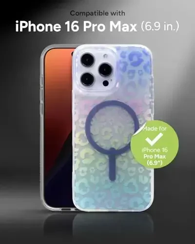 ZAGG Milan Snap Case for iPhone 16 Pro Max - Color Changing Finish, MagSafe & Wireless Charging Compatible, 13ft Drop Protection, Graphene Reinforced, Eco-Friendly, Glossy Iridescent Leopard - ZAGG (1)