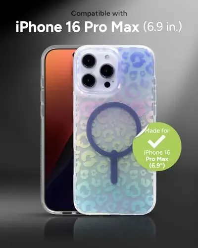 ZAGG Milan Snap Case for iPhone 16 Pro Max - Color Changing Finish, MagSafe & Wireless Charging Compatible, 13ft Drop Protection, Graphene Reinforced, Eco-Friendly, Glossy Iridescent Leopard - 2