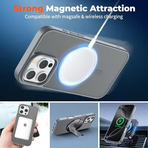 iPhone 16 Pro Max için zapica Magnetic Kılıf, [MagSafe ile Uyumlu] [Askeri Sınıf Düşme Koruması] Yarı Saydam Mat Darbeye Dayanıklı Çizilmez Telefon Kılıfı, Koyu Gri 