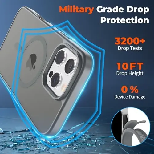 zapica Magnetic for iPhone 16 Pro Max Case, [Compatible with MagSafe] [Military Grade Drop Protection] Translucent Matte Shockproof Anti-Scratch Phone Case, Dark Gray - 4