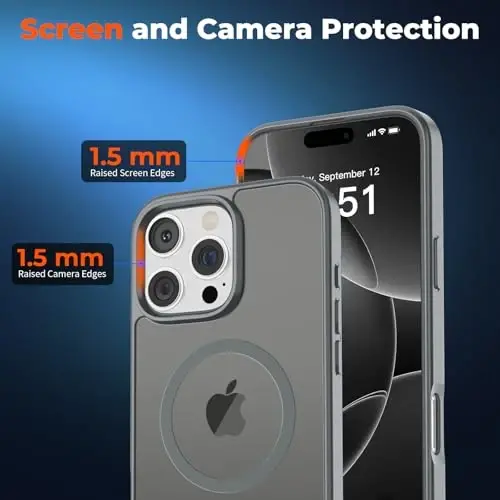 zapica Magnetic for iPhone 16 Pro Max Case, [Compatible with MagSafe] [Military Grade Drop Protection] Translucent Matte Shockproof Anti-Scratch Phone Case, Dark Gray - 5