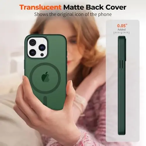 zapica Magnetic for iPhone 16 Pro Max Case, [Compatible with MagSafe] [Military Grade Drop Protection] Translucent Matte Shockproof Anti-Scratch Phone Case, Forest Green - 7