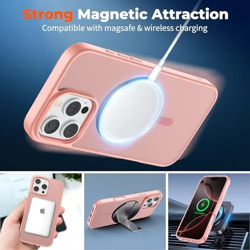 zapica Magnetic for iPhone 16 Pro Max Case, Light Pink | Compatible with MagSafe, Military Grade Drop Protection, Translucent Matte Anti-Scratch Phone Cover 
