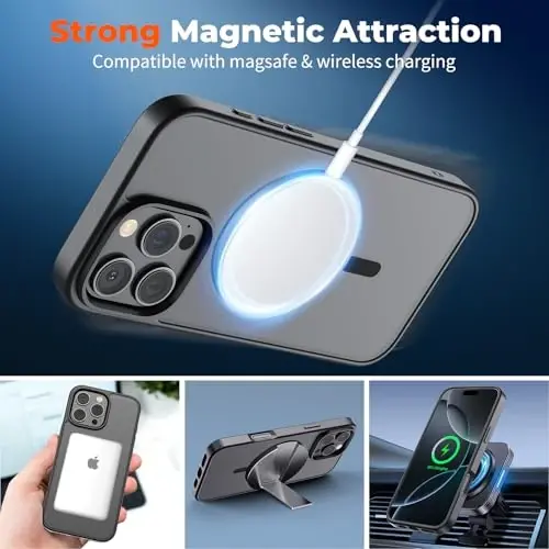 iPhone 16 Pro Max için zapica Manyetik Kılıf, [MagSafe ile Uyumlu] [Askeri Sınıf Düşme Koruması] Yarı Saydam Mat Darbeye Dayanıklı Çizilmez Telefon Kılıfı, Siyah - 1
