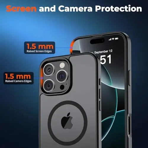 iPhone 16 Pro Max için zapica Manyetik Kılıf, [MagSafe ile Uyumlu] [Askeri Sınıf Düşme Koruması] Yarı Saydam Mat Darbeye Dayanıklı Çizilmez Telefon Kılıfı, Siyah - 5