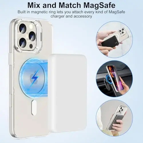Designed for iPhone 16 Pro Max Case Magnetic with Kickstand,Slim Shockproof Military protecive Buil-in Camera Ring Stand Phone Cover Case for 16 Pro Max 6.9inch 2024 (Crystal) - 5