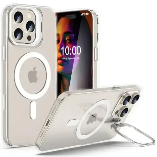 Designed for iPhone 16 Pro Max Case Magnetic with Kickstand,Slim Shockproof Military protecive Buil-in Camera Ring Stand Phone Cover Case for 16 Pro Max 6.9inch 2024 (Crystal) - 1