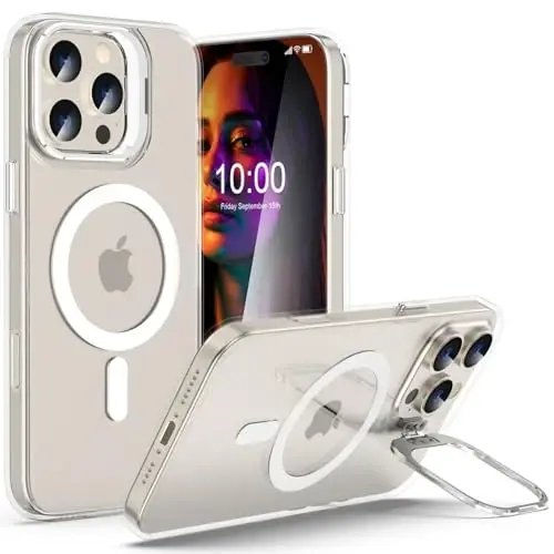 Designed for iPhone 16 Pro Max Case Magnetic with Kickstand,Slim Shockproof Military protecive Buil-in Camera Ring Stand Phone Cover Case for 16 Pro Max 6.9inch 2024 (Crystal) 