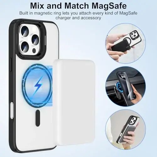 Designed for iPhone 16 Pro Max Case Magnetic with Kickstand,Slim Shockproof Military protecive Buil-in Camera Ring Stand Phone Cover Case for 16 Pro Max 6.9inch 2024 (Dark) - 3