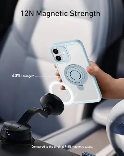 Anker Magnetic Ring Stand for iPhone 16 Pro Max Case, Silicone Finger Ring Grip Stand Holder, Military Grade Drop Tested, Compatible with MagSafe, Built in Kickstand, Soft Edge Anti-Fingerprint, Pink - 4