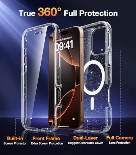 Diaclara Magnetic Designed for iPhone 16 Pro Max Case, Full Body Rugged with Touch Sensitive Anti-Scratch Screen Protector, Compatible with MagSafe for iPhone 16 Pro Max 6.9'', Clear Glitter - DIACLARA (1)