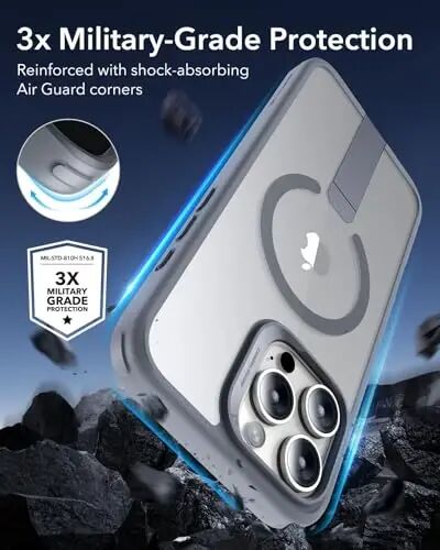 ESR for iPhone 16 Pro Max Case with Kickstand, Military-Grade Shockproof Protection, Magnetic Fully Adjustable Flickstand Phone Case, Compatible with MagSafe Accessories, Boost Series, Clear Grey - 11