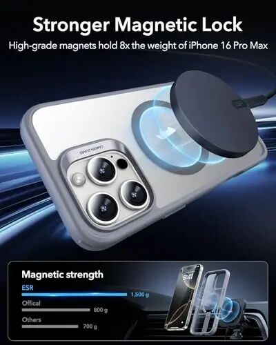 ESR for iPhone 16 Pro Max Case with Kickstand, Military-Grade Shockproof Protection, Magnetic Fully Adjustable Flickstand Phone Case, Compatible with MagSafe Accessories, Boost Series, Clear Grey - 4