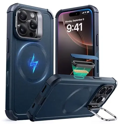 ESR for iPhone 16 Pro Max Case with Stash Stand, Camera Control, 23FT Military-Grade Shock-Absorbing Drop Protection, Compatible with MagSafe Accessories, Magnetic Cyber Series, Navy Blue - 2
