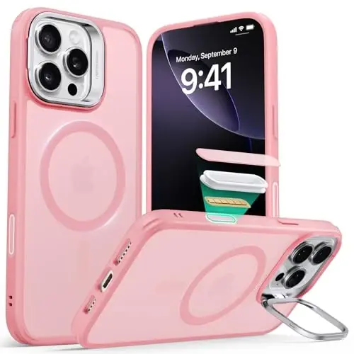 ESR for iPhone 16 Pro Max Case,Camera Control Button Compatible with MagSafe, Military-Grade Protective Case, Built-in Stash Stand Phone Case, Classic Series, Frosted Pink - ESR