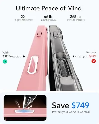 ESR for iPhone 16 Pro Max Case,Camera Control Button Compatible with MagSafe, Military-Grade Protective Case, Built-in Stash Stand Phone Case, Classic Series, Frosted Pink - 6