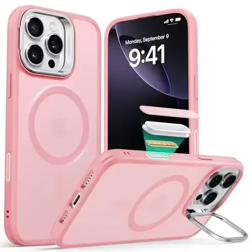 ESR for iPhone 16 Pro Max Case,Camera Control Button Compatible with MagSafe, Military-Grade Protective Case, Built-in Stash Stand Phone Case, Classic Series, Frosted Pink - 1