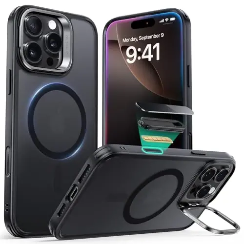ESR for iPhone 16 Pro Max Case,Camera Control Button Compatible with MagSafe, Military-Grade Protective Case, Built-in Stash Stand Phone Case Classic Series, Frosted Black - 1