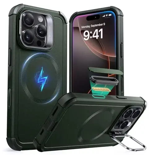 ESR for iPhone 16 Pro Max Case with Stand, 23 ft Military-Grade Drop Protection, Heavy Duty Magnetic Phone Case, Compatible with MagSafe Accessories, Cyber Series, Army Green - 2