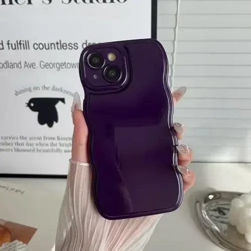 FABSPARK Phone Case for iPhone 16 Pro Max Case,Simple Wave Design Wavy Frame Soft Silicone Aesthetic for iPhone 16 Pro Max,Deep Purple - 3