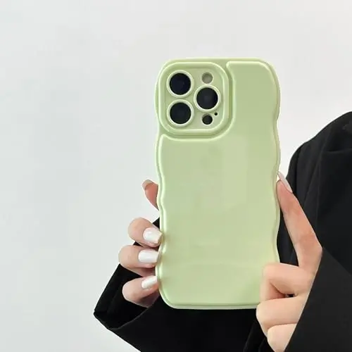 FABSPARK Phone Case for iPhone 16 Pro Max Case,Simple Wave Design Wavy Frame Soft Silicone Aesthetic for iPhone 16 Pro Max,Light Green - 1