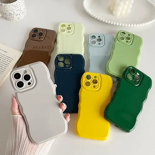 FABSPARK Phone Case for iPhone 16 Pro Max Case,Simple Wave Design Wavy Frame Soft Silicone Aesthetic for iPhone 16 Pro Max,Light Green - 5