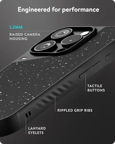 iPhone 16 Pro Max Kılıfı için Mous MagSafe Uyumlu - Limitless 6.0 - Benekli Siyah Kumaş - Koruyucu Darbeye Dayanıklı Telefon Kapağı - 5