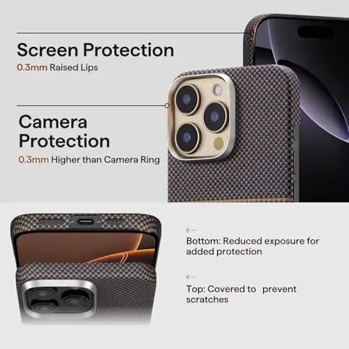 pitaka for iPhone 16 Pro Max Case Compatible with MagSafe, Thin & Light Case iPhone 16 Pro Max with a Caseless Feel, 1500D Aramid Fiber Woven [Tactile Woven-Sunset] - 6