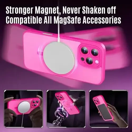 Symcele Designed for iPhone 16 Pro Max Case, Compatible with MagSafe, with Privacy Screen Protectors X2, [Camera Protection] [15FT Military Drop Protection] Shockproof Phone Case, 2024, Hot Pink - 3