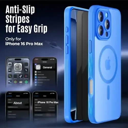 Symcele Designed for iPhone 16 Pro Max Case, Compatible with MagSafe, with Privacy Screen Protectors X2, [Camera Protection] [15FT Military Drop Protection] Shockproof Phone Case, 2024, Blue - 6