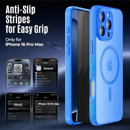 iPhone 16 Pro Max Kılıfı için Tasarlanmış Symcele, MagSafe ile Uyumlu, X2 Gizlilik Ekran Koruyucuları, [Kamera Koruması] [15FT Askeri Düşme Koruması] Darbeye Dayanıklı Telefon Kılıfı, 2024, Mavi 