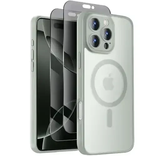 Symcele Designed for iPhone 16 Pro Max Case, Compatible with MagSafe, with Privacy Screen Protectors X2, [Camera Protection] [15FT Military Drop Protection] Shockproof Phone Case, 2024, Calke Green - 1