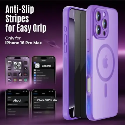 Symcele Designed for iPhone 16 Pro Max Case, Compatible with MagSafe, with Privacy Screen Protectors X2, [Camera Protection] [15FT Military Drop Protection] Shockproof Phone Case, 2024, Light Purple - 6