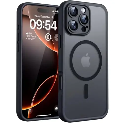 TOCOL for iPhone 16 Pro Max Case, Compatible with Magsafe, Full Camera Protection, Drop Protection, Magnetic Translucent Matte Back Bumper Phone Case for 16 Pro Max 6.9-Inch (Black) - 1