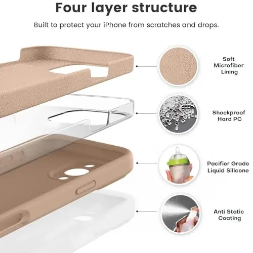 Vooii Compatible with iPhone 16 Pro Max Case, Liquid Silicone Upgrade [Camera Protection] [Soft Anti-Scratch Microfiber Lining] Shockproof Phone Case for iPhone 16 Pro Max 6.9 inch - Light Brown - VOOII (1)
