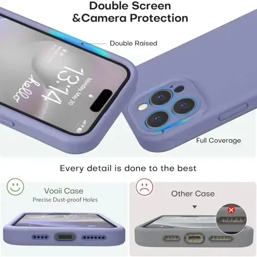 Vooii Compatible with iPhone 16 Pro Max Case, Liquid Silicone Upgrade [Camera Protection] [Soft Anti-Scratch Microfiber Lining] Shockproof Phone Case for iPhone 16 Pro Max 6.9 inch - Lavender Grey - 3