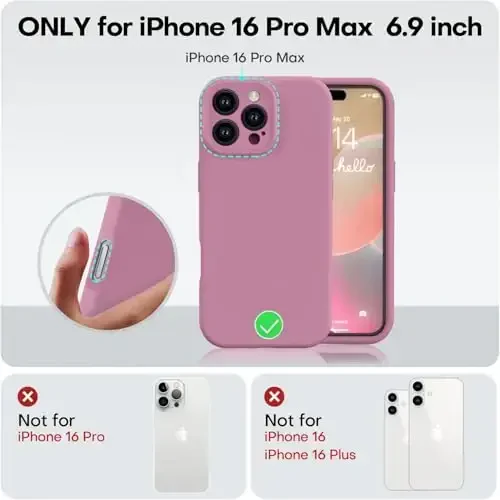 Vooii Compatible with iPhone 16 Pro Max Case, Liquid Silicone Upgrade [Camera Protection] [Soft Anti-Scratch Microfiber Lining] Shockproof Phone Case for iPhone 16 Pro Max 6.9 inch - Lavender Purple - 5