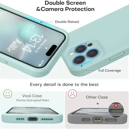 Vooii Compatible with iPhone 16 Pro Max Case, Liquid Silicone Upgrade [Camera Protection] [Soft Anti-Scratch Microfiber Lining] Shockproof Phone Case for iPhone 16 Pro Max 6.9 inch - Mint - 3