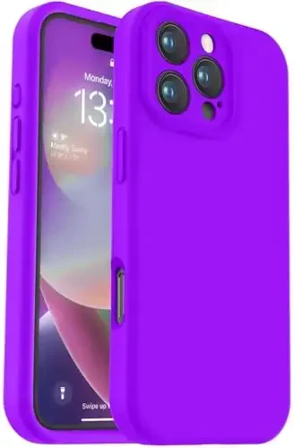 Vooii Compatible with iPhone 16 Pro Max Case, Liquid Silicone Upgrade [Camera Protection] [Soft Anti-Scratch Microfiber Lining] Shockproof Phone Case for iPhone 16 Pro Max 6.9 inch - Neon Purple - 1