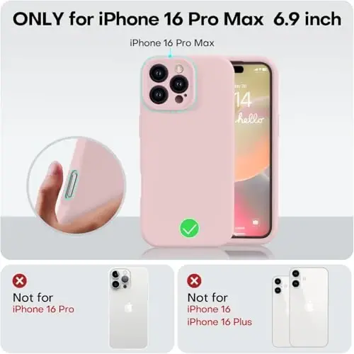 Vooii Compatible with iPhone 16 Pro Max Case, Liquid Silicone Upgrade [Camera Protection] [Soft Anti-Scratch Microfiber Lining] Shockproof Phone Case for iPhone 16 Pro Max 6.9 inch - Pink Sand - 5